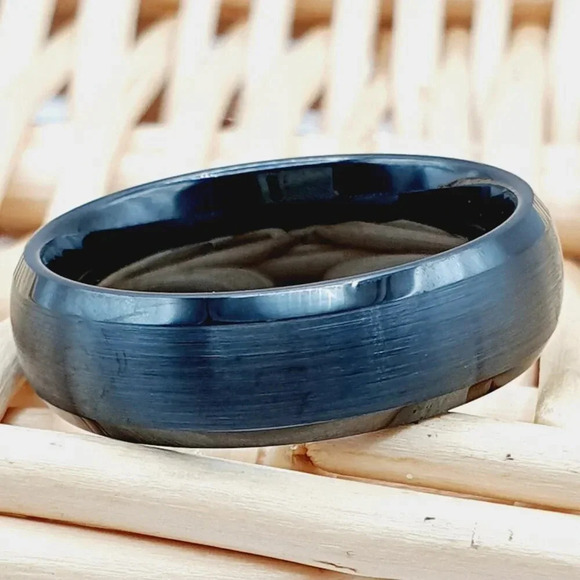"High Polished Beveled Brushed Center Black Tungsten Ring, GALTUN876 - Picture 3 of 5